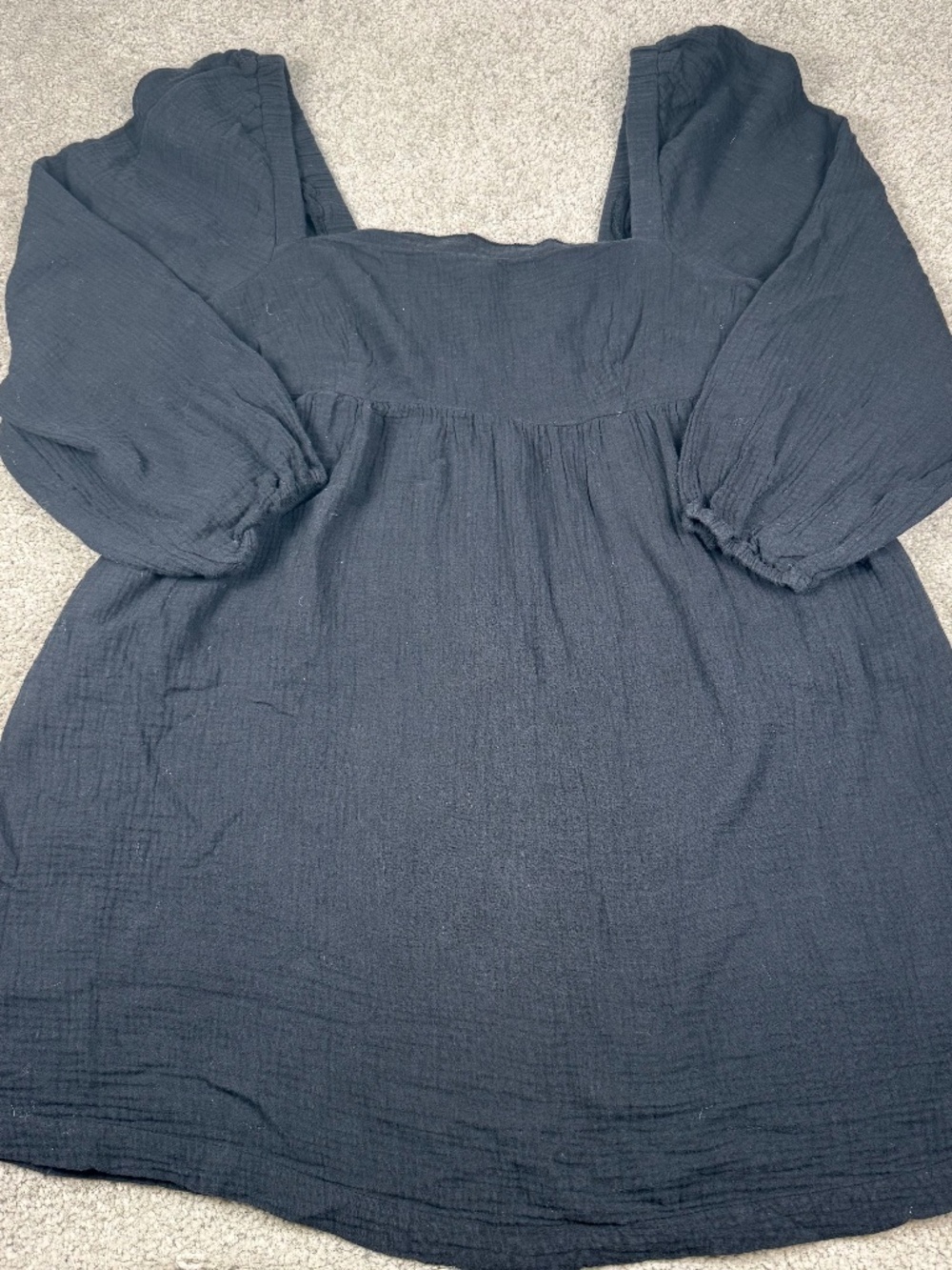 J. Crew Dress Squareneck Soft Gauze Dress Puff Sleeve Black NWOT Women's Medium